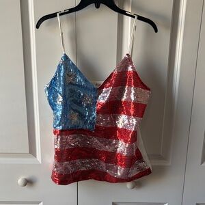 BiBi Women's Size Large American Flag Sequin Tank